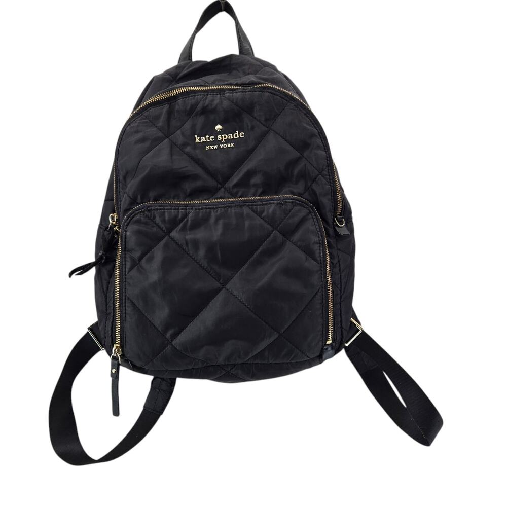 Kate Spade Black Quilted Backpack Gold Tone Hardware Designer Luxury Preppy‎